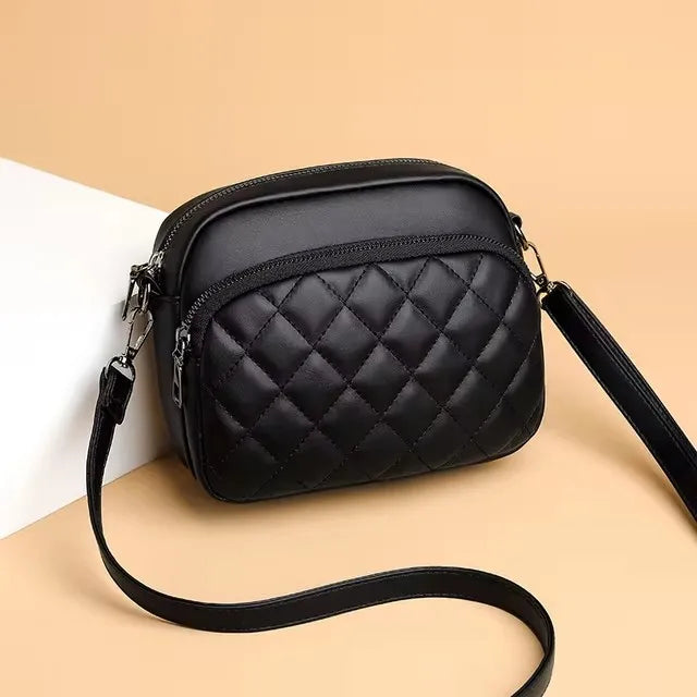 Solid Color Fashionable Rivet Zipper Women's Mobile Phone Bag Simple Soft PU Leather Shoulder Crossbody Small Square Handbag