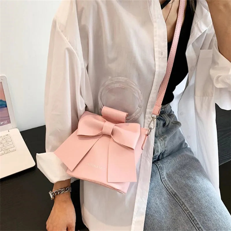 Stylish Women's Bucket Bag with Detachable Strap and Elegant Bow Accent Casual Shoulder Crossbody Bag, Summer Handbag Purse