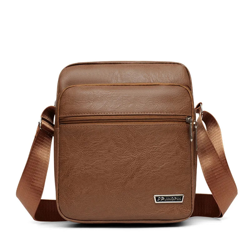 Men's Bag, PU Leather Single Shoulder Bag Multi Layer Zipper Large Capacity Crossbody Bag Daily Use Work Travel Business Commute