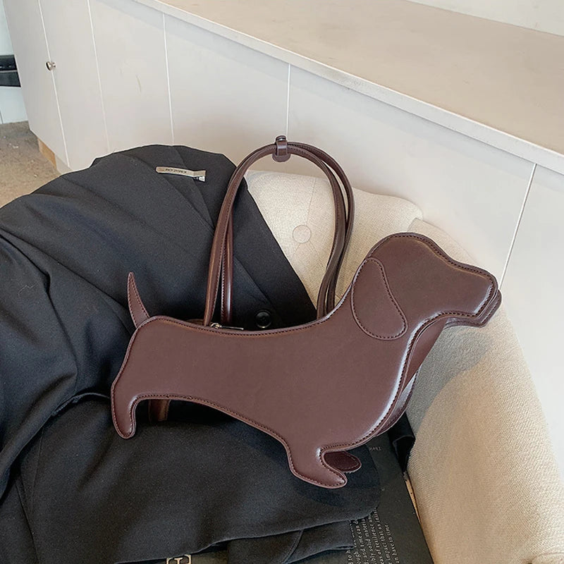 Three-dimensional Dachshund Shoulder Bag PU Leather Retro Handbag Design Underarm Bag For Women Trend Commut Bag