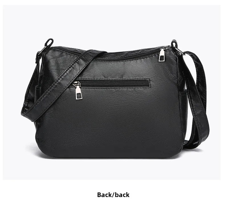 Fashionable Four Seasons Soft Leather Multi Pocket Cross Bags, Multi Layer Zipper Pouch Single Shoulder Bag for Women Daily Use
