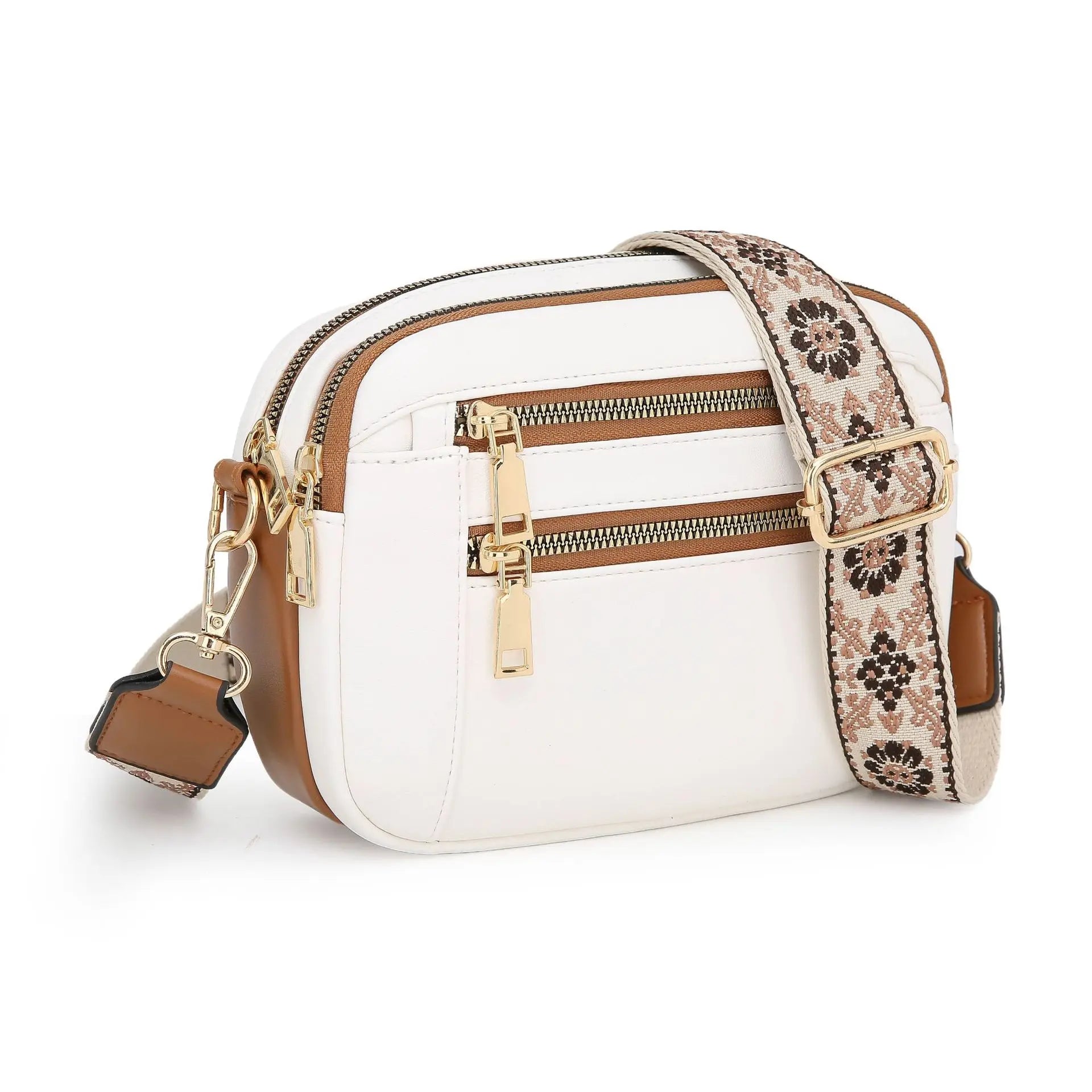 Stylish Wide Shoulder Strap Leather Crossbody Bag States Color Matching Zipper Small Square Shoulder Bag Suitable for Daily Use