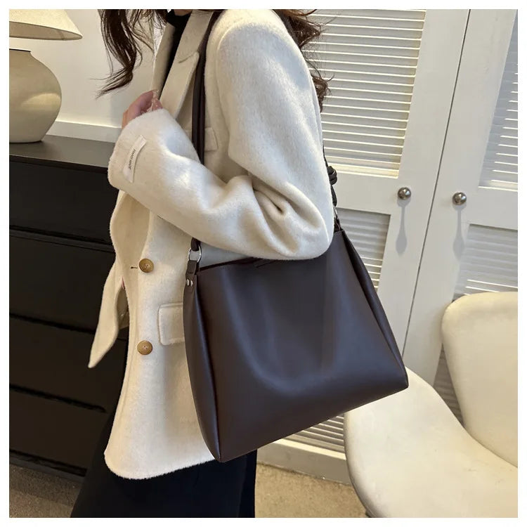 Fashionable High Quality Texture Crossbody Bag, Synthetic Leather Bucket Tote Bag, Single Shoulder Bag for Commuting Women's Bag