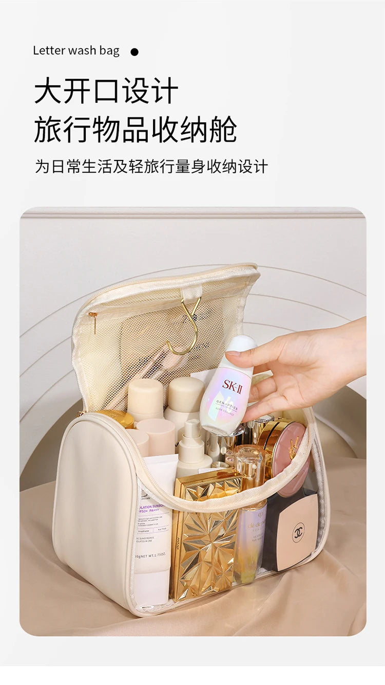 New Hooked Toilet Bag Transparent PVC Makeup Bag Large Capacity Hanging Storage Bag Travel Portable Handbag