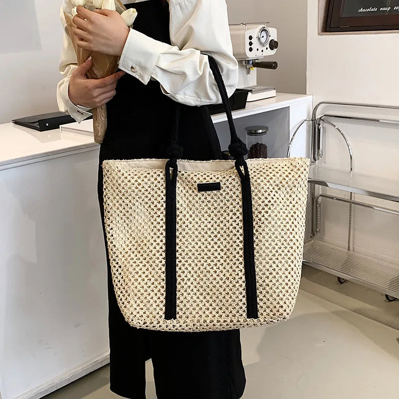 Elegant Ladies Straw Woven Handbag Women Holiday Beach Bag Casual Shopper Tote Top-Handle Bags Fashion Underarm Shoulder Bags