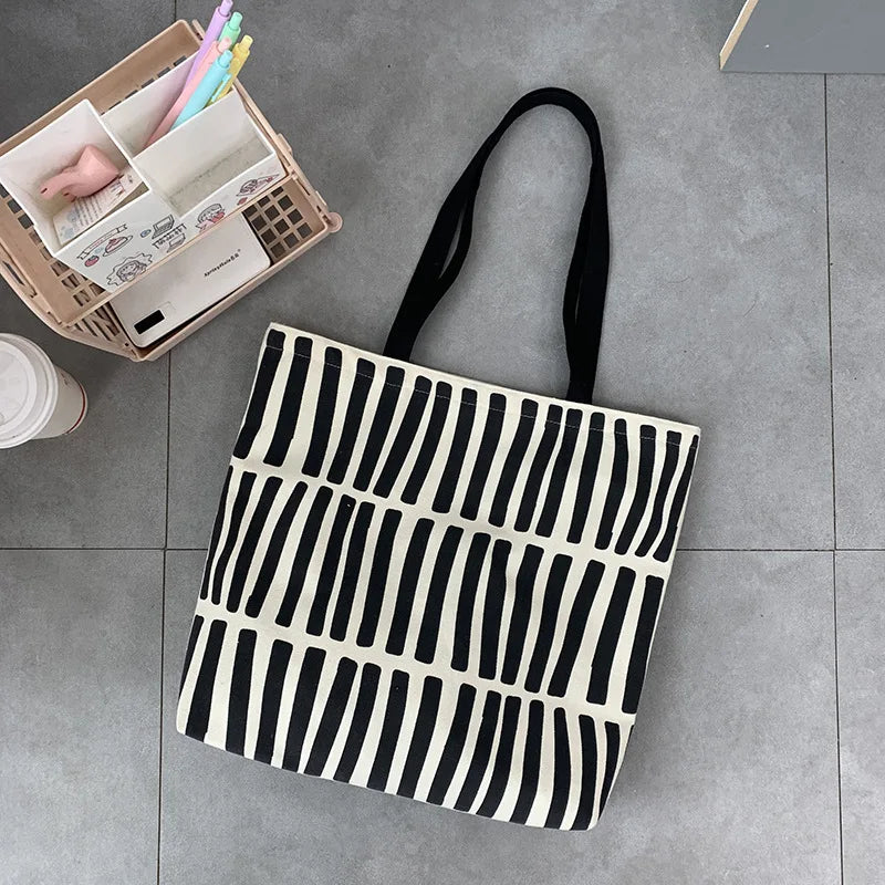 Teen Youth Pattern Canvas Bag, Large Capacity Female Single Handbag Shoulder Bag, Student Literary Artistic Simple Shopping Bag