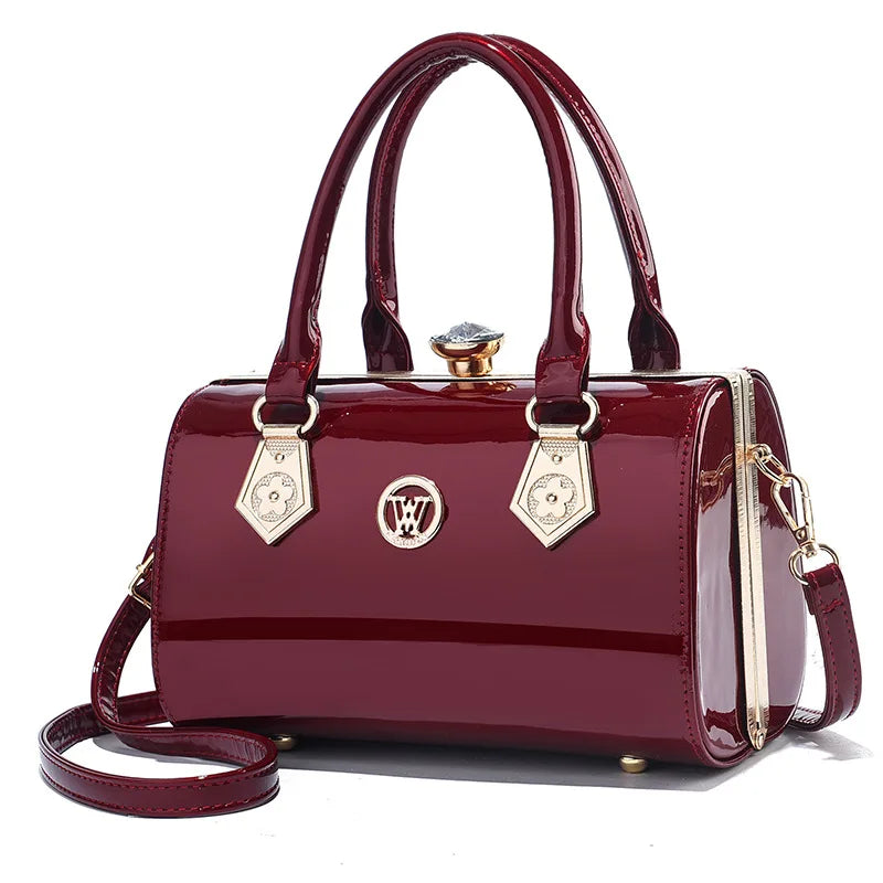 Fashion bright leather handbag large capacity Boston bag women's elegant temperament shoulder messenger bag