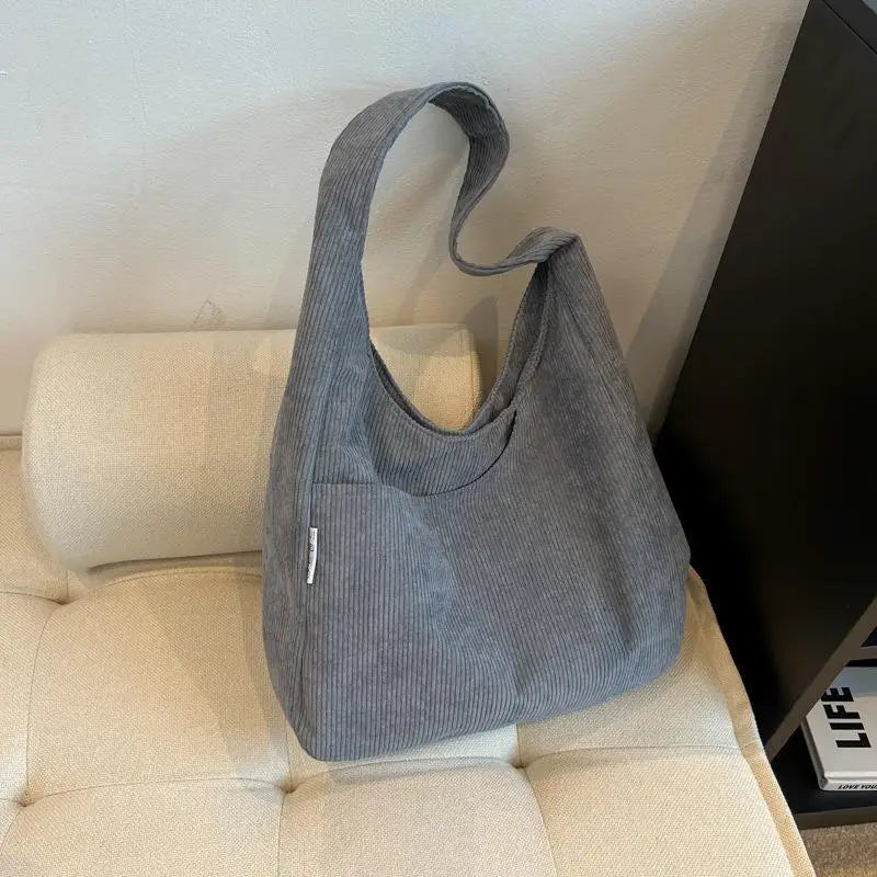Causal Shoulder Bags for Women Corduroy Reusable Shopping Totes Large Capacity Female Travel Top Handle Handbag Girls Books Pack