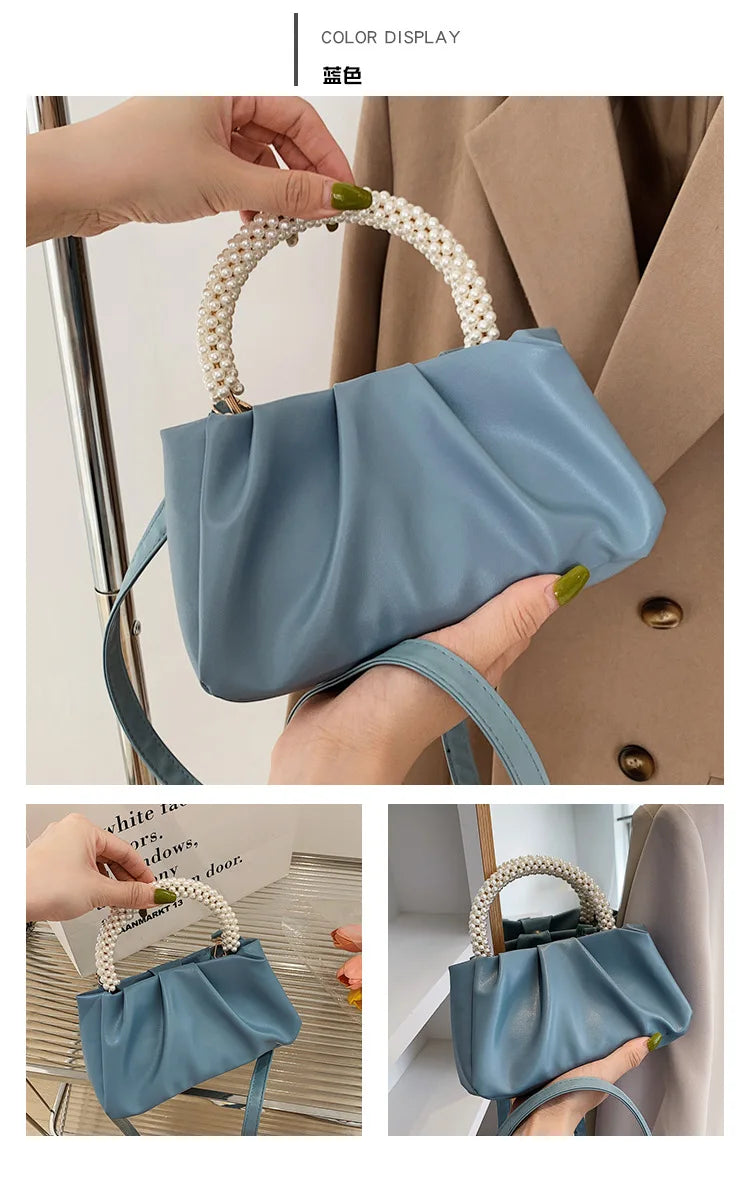 Solid Color Square Pleats Women's Bag Fashionable Cloud Bag, Stylish Soft Surface Handbag, Stylish Single Shoulder Messenger Bag