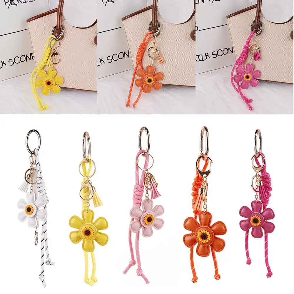 HOT Creative Key Pendant Leather Sunflower Braided Rope Handing Pendant Girl's Bag Charms Women Keyring Hanging Ornament 2025