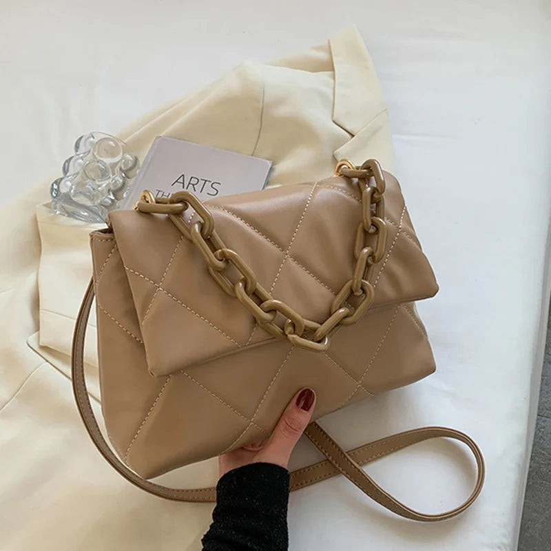 Vintage Pu Leather Shoulder Bags For Women Large Capacity Crossbody Bag Chains Decor Female Messenger Handbags Tote