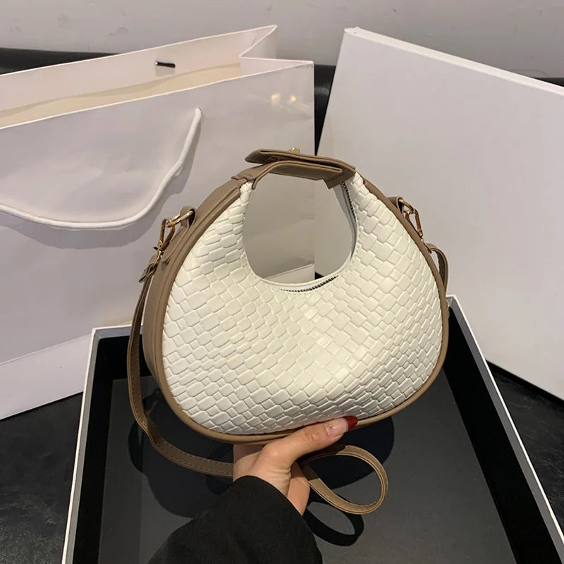 PU Leather Shoulder Bag Fashion Solid Color Lattice Crossbody Bag Small Bag Ladies Trend Luxury Designer Handbags