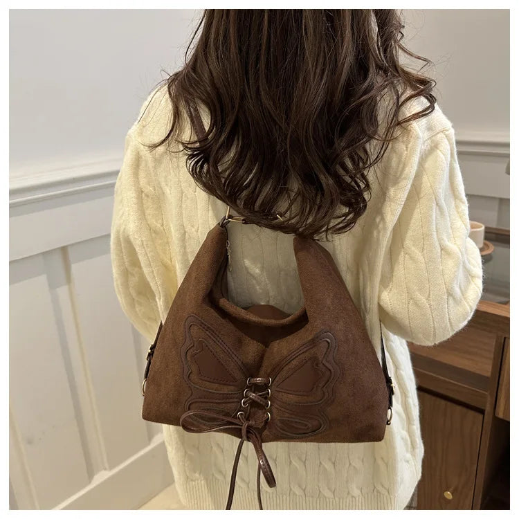 Large Capacity Bow Tie Backpack, New Retro Single Handbag Shoulder Messenger Bag, High Grade Matte Leather Tote Cross Body Bags