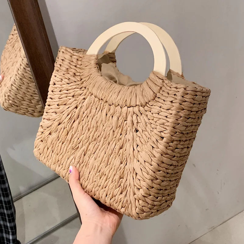 Fashion Lady Straw Woven Basket Handbag Summer Women's Shoulder Bag Bohemia Travel Beach Han made Beach Bucket Shopper Tote