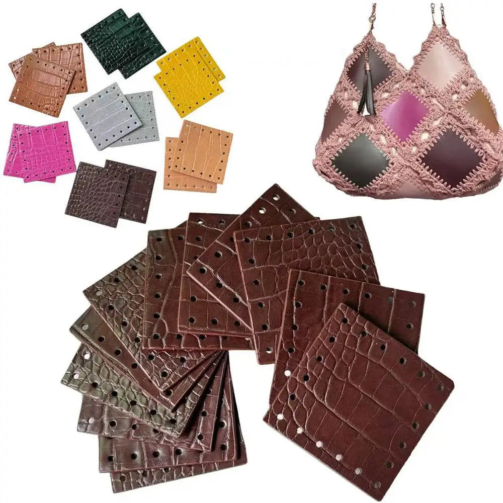 10pcs DIY Crocodile Perforated Leather Bag Surface Handmade Knit Bag Accessories DIY Knitting Handbag Shloulder Bag Parts Kit