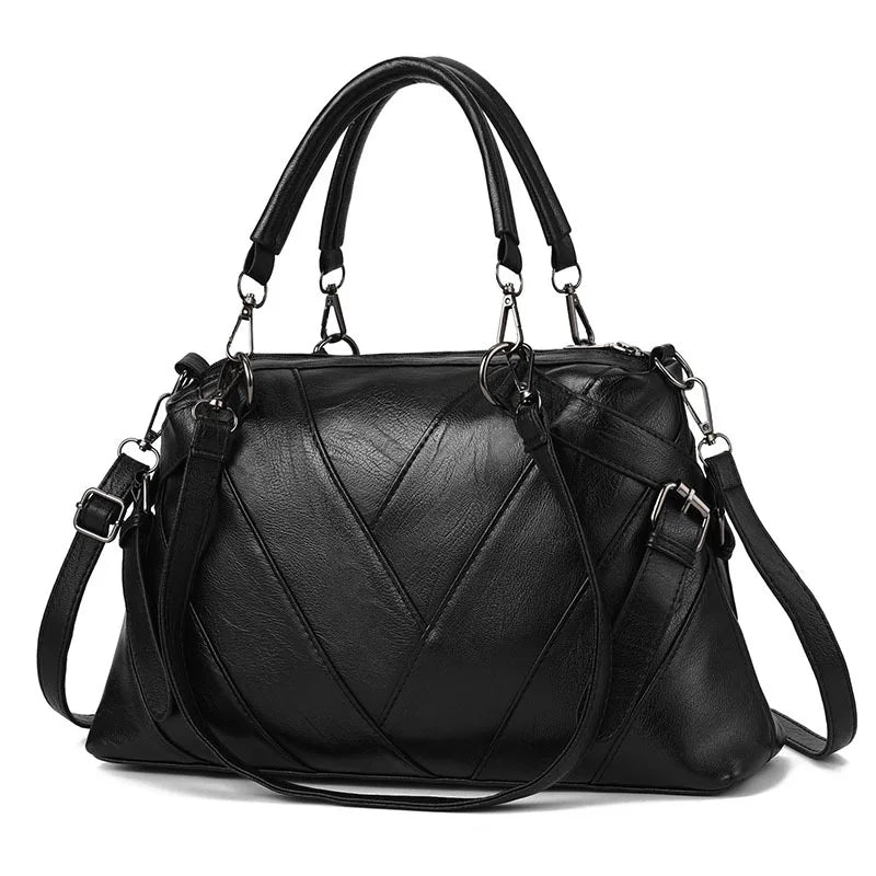 Bags Women's Fashion Portable Large Bag Soft Leather Contrast Color Large Capacity Women's Shoulder Bag