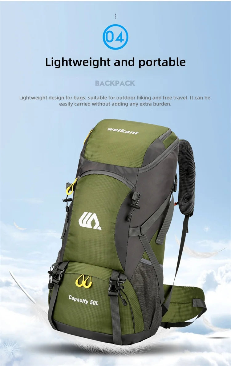Outdoor Hiking Backpack 50L Camping Travel Bag Oxford Cloth Double Shoulder Large Capacity Multi-Functional Outdoor Sports Bag