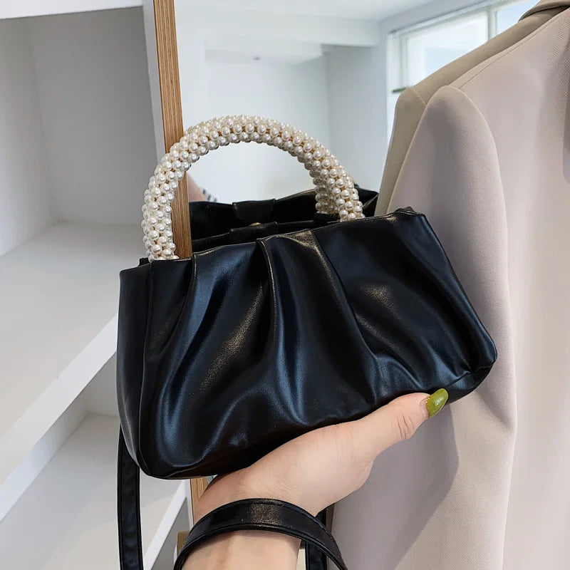 Solid Color Square Pleats Women's Bag Fashionable Cloud Bag, Stylish Soft Surface Handbag, Stylish Single Shoulder Messenger Bag