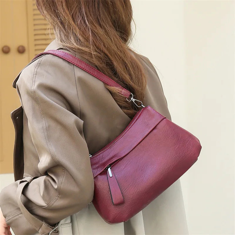 Elegant Women's Shoulder Bag with Unique Texture Design Stylish Soft  Leather Handbag with Zipper Pockets Everyday Crossbody Bag