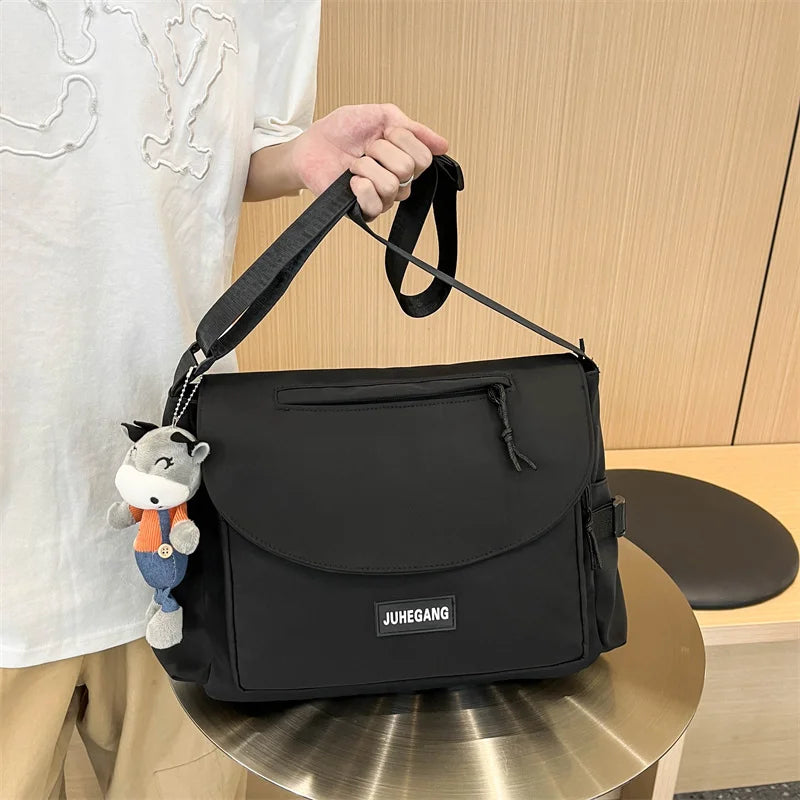 Trendy Nylon Messenger Bag, Large Capacity Crossbody Bag, Casual Flap Shoulder Bag for Teen Student School Bags Satchel