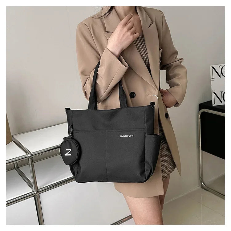 Oxford Design Double Sided Pocket Tote Bag Teen Women Large Capacity Handbag Single Shoulder Crossbody Bag with Round Coin Purse