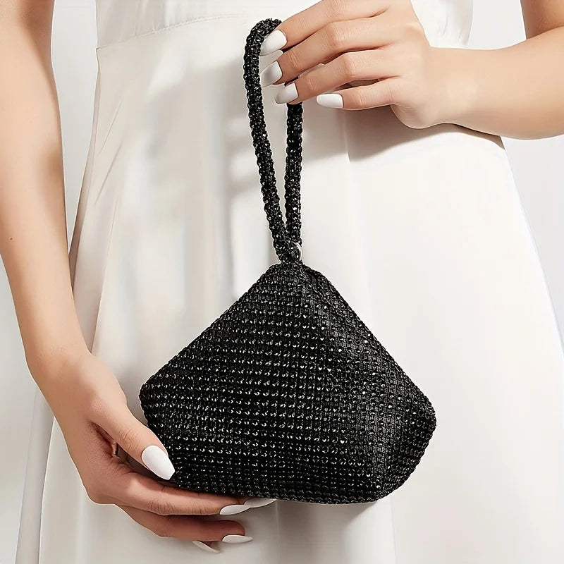 Mini Glitter Rhinestone Clutch, Elegant Sparkle Clutch Purse Women Handbag & Wrist Purse for Carnaval Wedding Music Festival