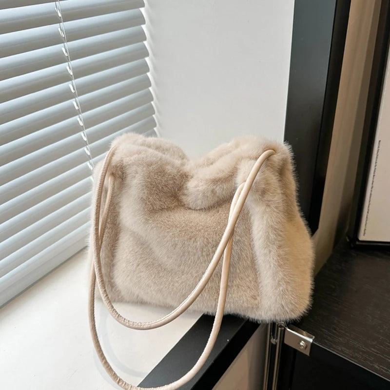 Women Fluffy Shoulder Bag Top-handle Bag New Fashion Female Autumn Winter Handbag Soft Plush Versatile Shopping Tote