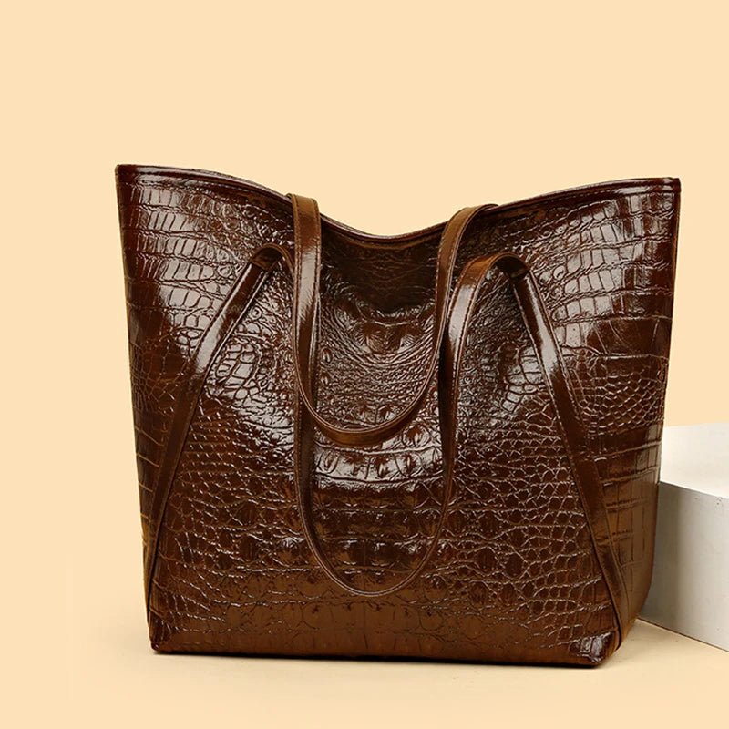 Simple Versatile Crocodile Print Tote Bag Large Capacity Fashion Handbag Vintage Design Shoulder Women's Bag