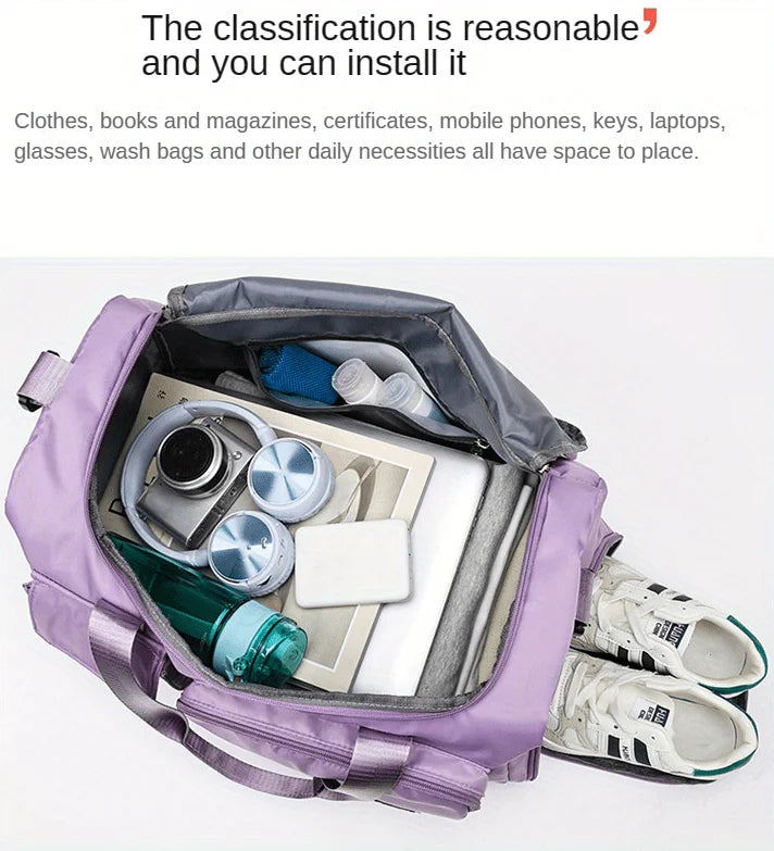 Nylon Travel Gym Bag with Shoe Compartment Dry Wet Separation, Organizer Pockets, Sports Bag for Women/Men, Student Essentials