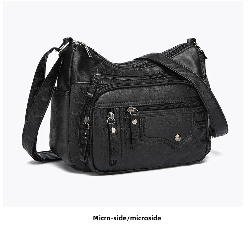 Fashionable Four Seasons Soft Leather Multi Pocket Cross Bags, Multi Layer Zipper Pouch Single Shoulder Bag for Women Daily Use