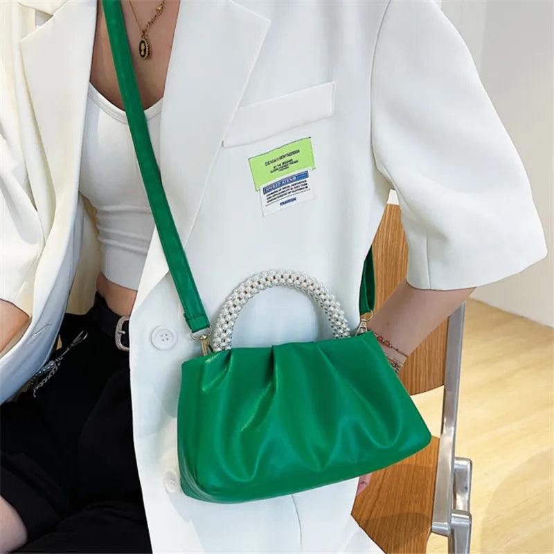 Solid Color Square Pleats Women's Bag Fashionable Cloud Bag, Stylish Soft Surface Handbag, Stylish Single Shoulder Messenger Bag