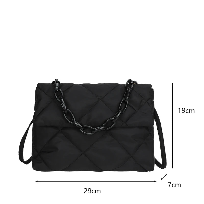 Fashion Chain Crossbody Bags Women Winter Cotton Padded Quilted Shoulder Bags Casual Large Capacity Simple Female Handbags