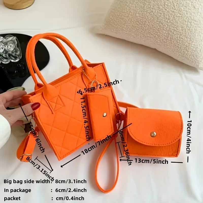 3pcs/set Embossed Women's Handbag Stylish Crossbody Bag Clutch and Wallet, Solid Color Square Shoulder Bag, Fabric for Daily Use