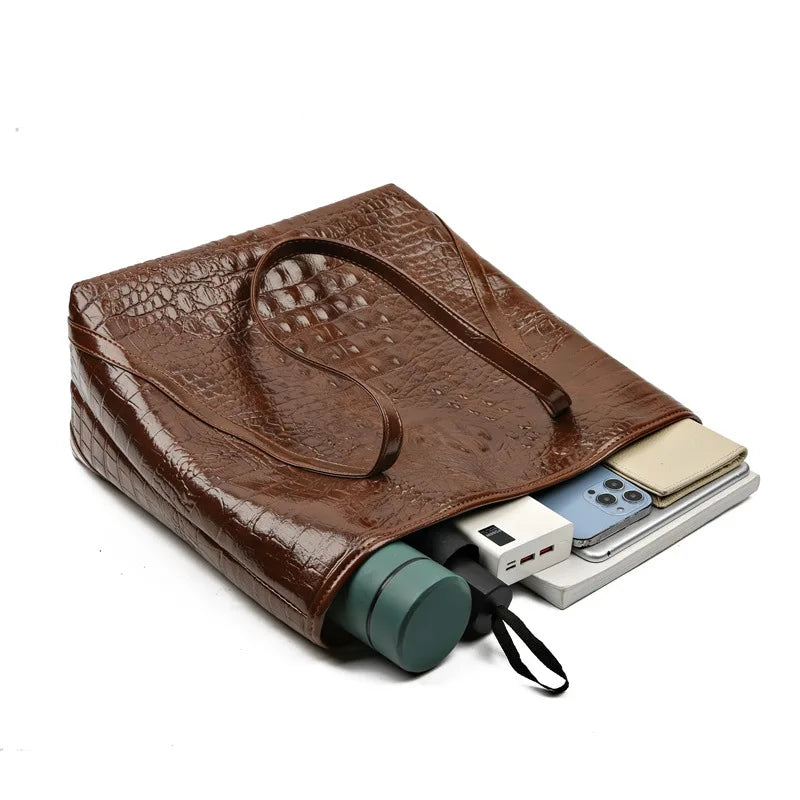 Simple Versatile Crocodile Print Tote Bag Large Capacity Fashion Handbag Vintage Design Shoulder Women's Bag