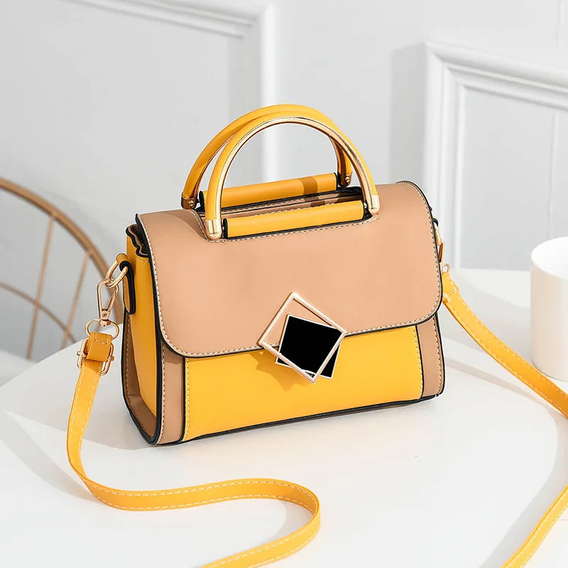 Color blocked women's buckle decorative handbag, women's small crossbody wallet, PU leather flip wallet