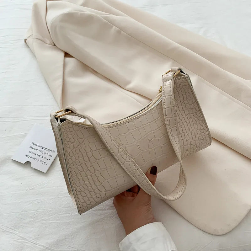 Retro Crocodile Pattern Shoulder Bag For Women PU Leather Armpit Bag France Clutch Bag Casual Female Clutch Handbags Purse Tote