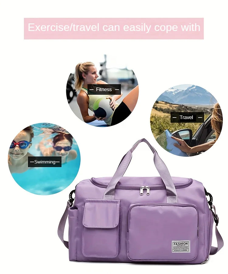 Nylon Travel Gym Bag with Shoe Compartment Dry Wet Separation, Organizer Pockets, Sports Bag for Women/Men, Student Essentials