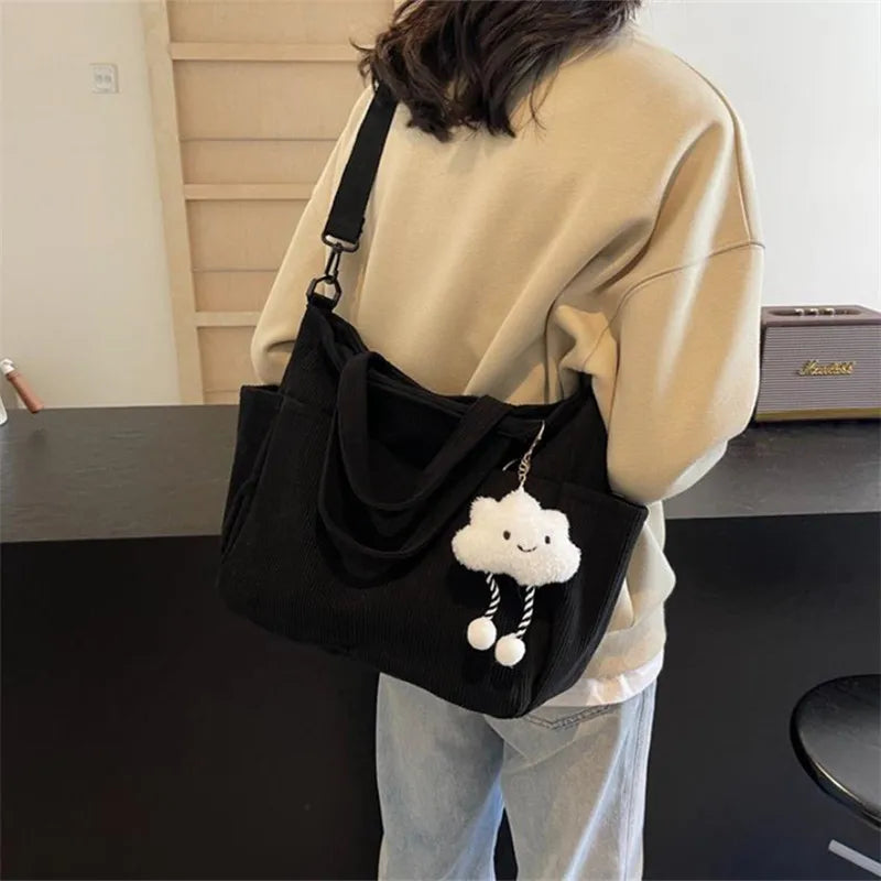 New Corduroy Tote Bag with Zipper Closure, Chic Daily Commuter Handbag Shoulder Crossbody Bag, Ideal for Shopping & Everyday Use