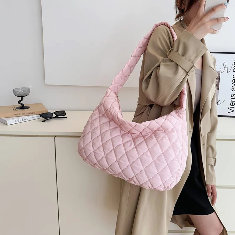 Women's Vintage Nylon Shoulder Underarm Bag Female Casual Waterproof Crossbody Hobo Bags For Lady Quilted Large Capacity Handbag