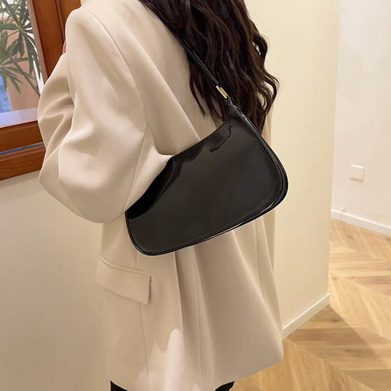 Women's Patent Leather Handbag Versatile Fashion Shoulder Bag Casual Commuting Bag Girl Brand Designer Zipper Small Handbag