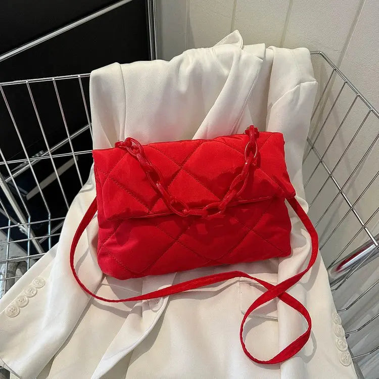 Fashion Chain Crossbody Bags Women Winter Cotton Padded Quilted Shoulder Bags Casual Large Capacity Simple Female Handbags