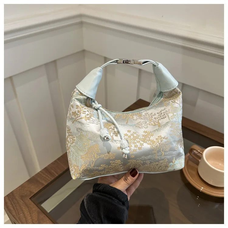 Fashionable Chinese Handbags Fashion Trend Single Shoulder Bag Light Simple Crossbody Bag Random Printed Satin Women's Tote Bag