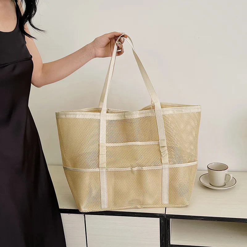 Foldable Lightweight Beach Bags Large Capacity Grocery Produce Tote Bag Beach Shoulder Bag Women's Casual Shopping Bags