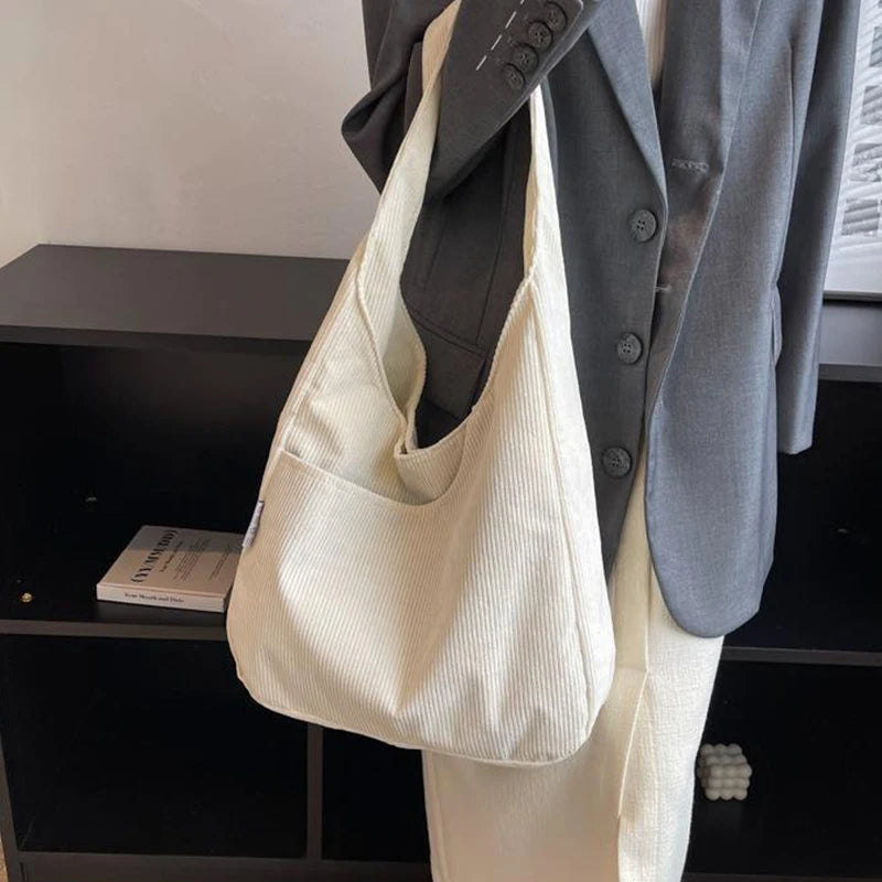 Causal Shoulder Bags for Women Corduroy Reusable Shopping Totes Large Capacity Female Travel Top Handle Handbag Girls Books Pack