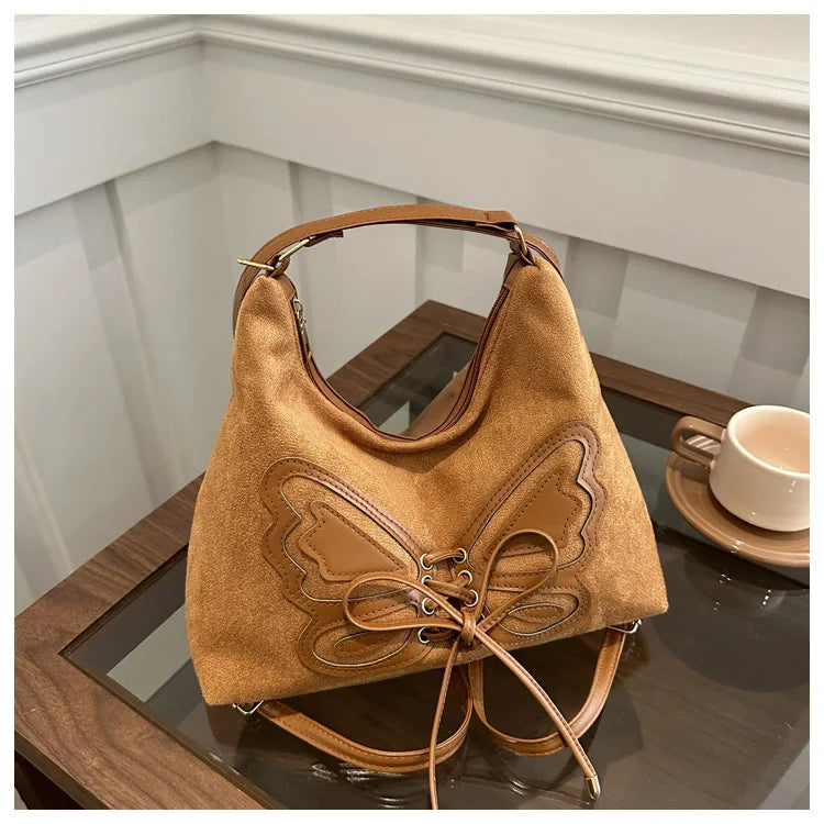 Large Capacity Bow Tie Backpack, New Retro Single Handbag Shoulder Messenger Bag, High Grade Matte Leather Tote Cross Body Bags