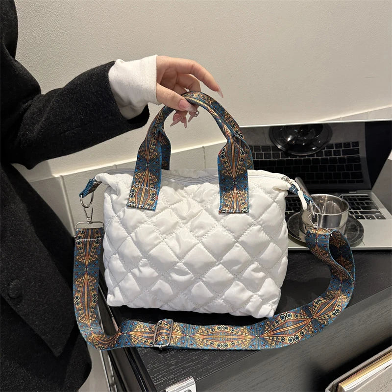 Designer Brand Lingge Quilted Padded Large Tote Nylon Women Handbags Luxury Design Shoulder Crossbody Bags Shopper Bag