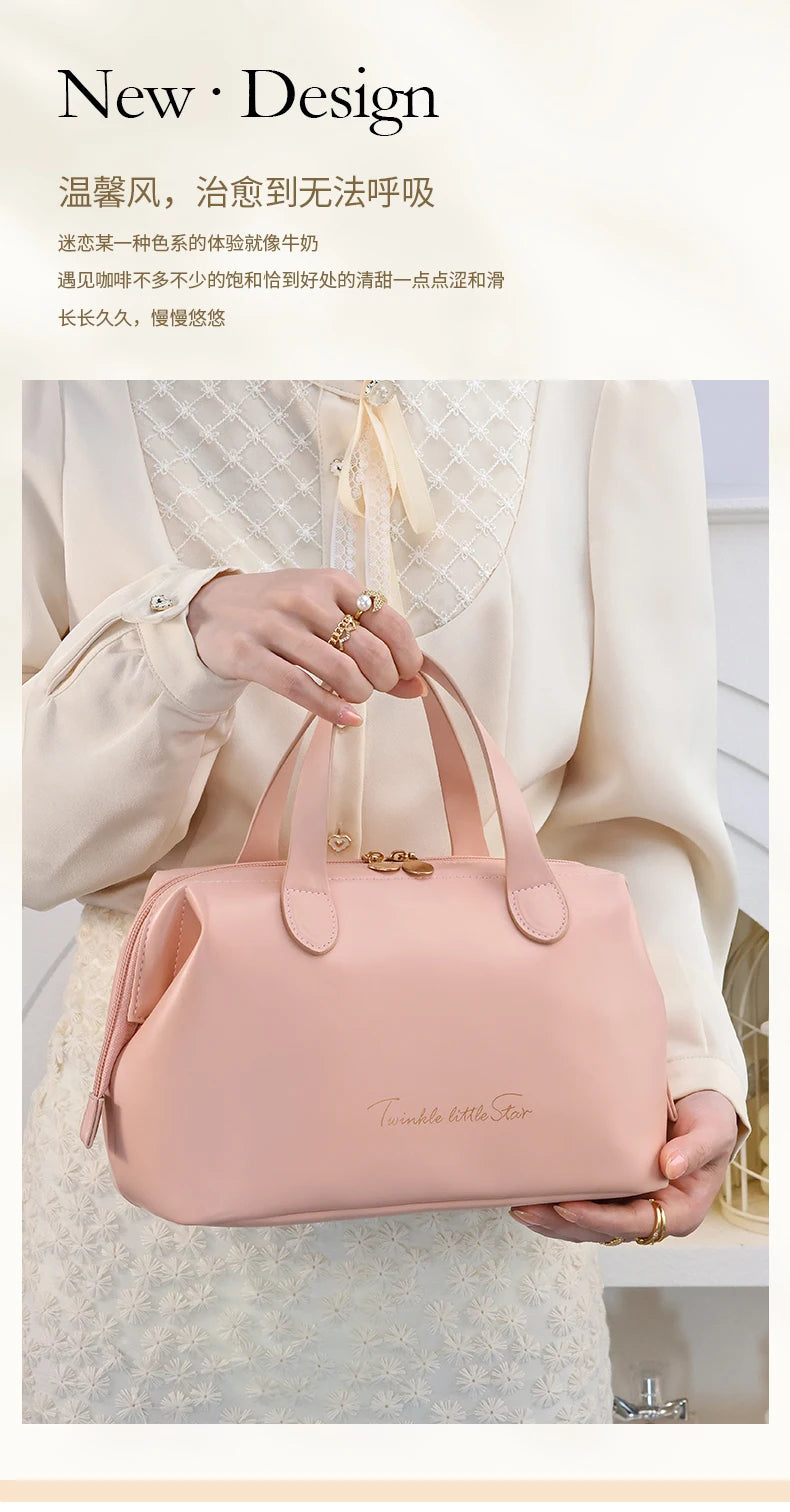 New French style portable handbag fashionable PU mini cosmetic storage bags women's toiletry bag for travel small tote