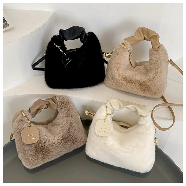 Fashionable Plush Tote Bag, Cute Stylish Women's Handbag Shoulder Crossbody Bag, Suitable for Women Party Banquet Daily Travel