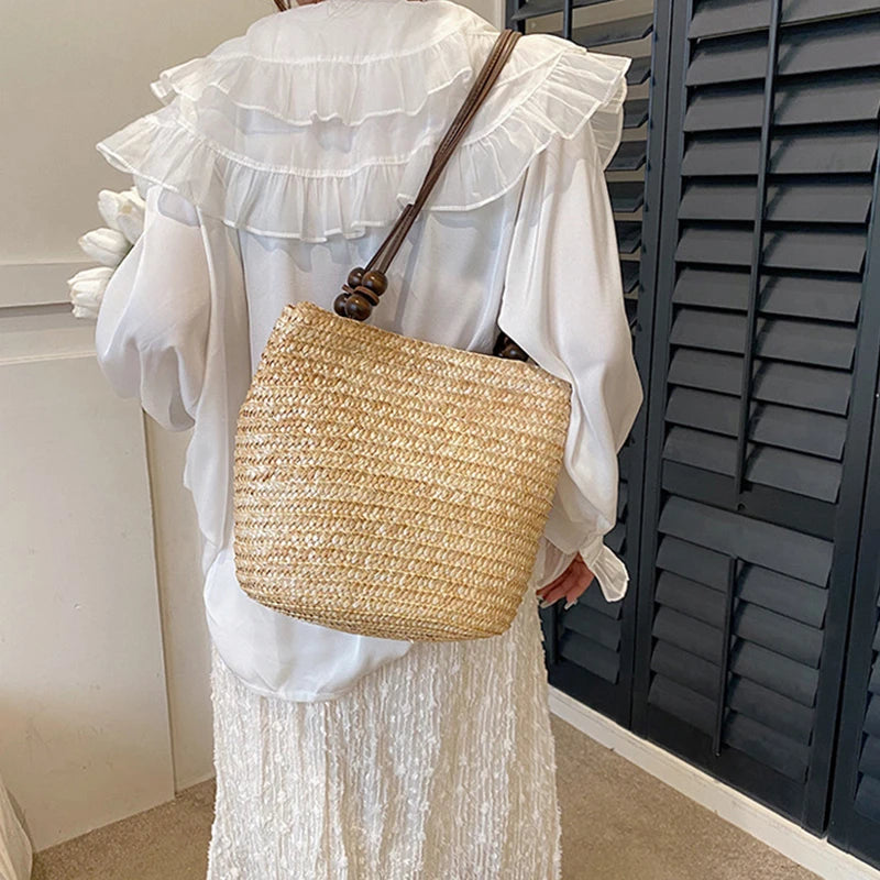 Casual Straw Woven Shoulder Bags, Wicker Handbags, Handmade Summer Beach Bag ,Women Travel ,Large Capacity, Rattan Totes