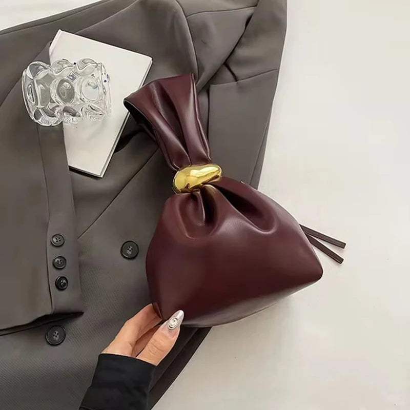 Design Mini PU Leather Dumpling Niche Clutch Bags for Women Fashion Knotted Female Retro Shoulder Bag Wrist Handbags and Purses